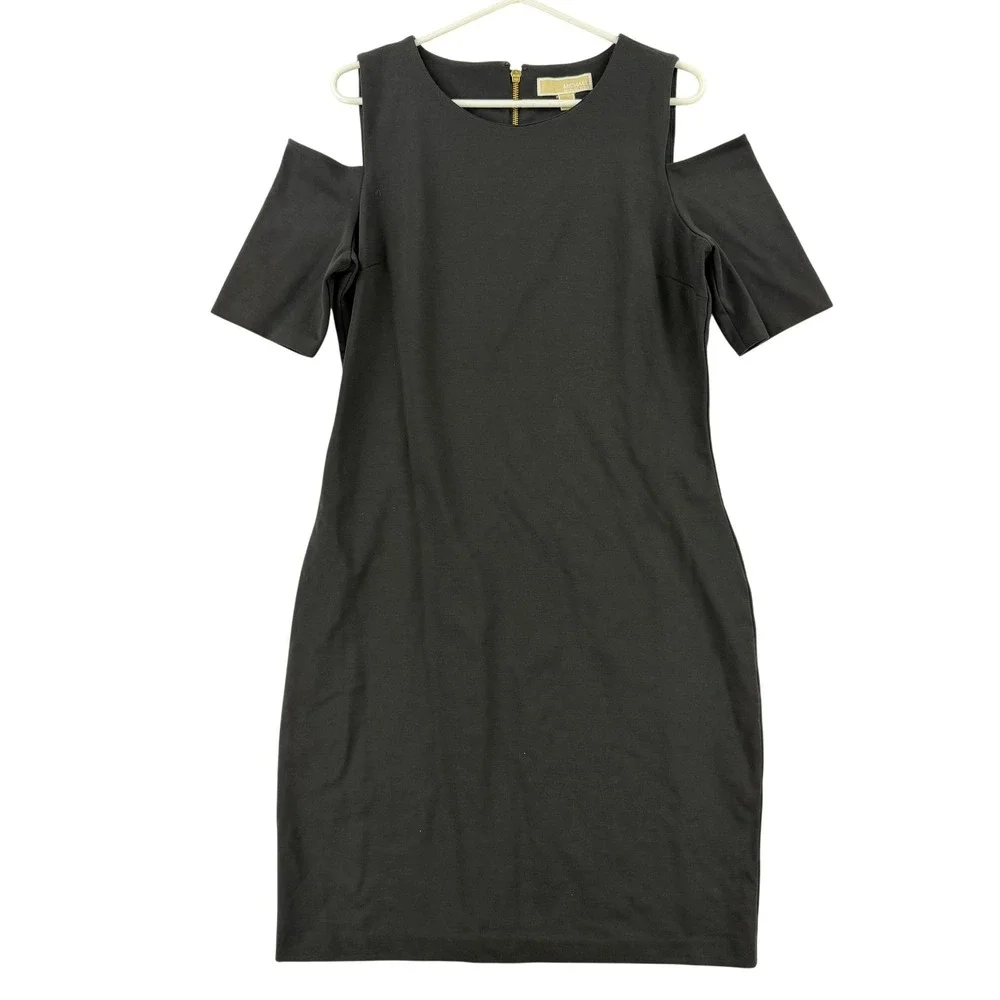 MICHAEL Michael Kors Dress Womens‎ Large Black Cold Shoulder Sheath Short Party